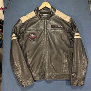 Affliction Motorcycle Jacket Mens XL Black Full Zip Y2K Patches Racing